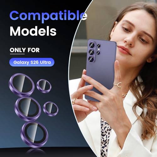 Image of Tensea (3+2 Pack Compatible with Samsung Galaxy S26 Ultra Camera Lens Protector, 9H Tempered Glass Camera Cover Screen Protector Metal Custom Ring Installation Tray