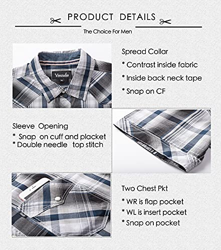 Men's Western Snap Casual Shirt Two Pocket Short Sleeve Shirt(Blkbluewht, M) #TOP3