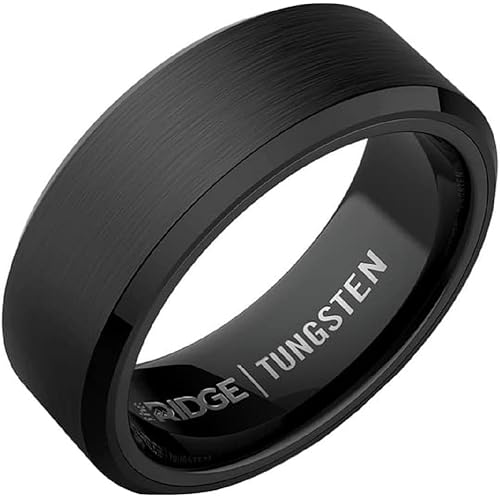 The Ridge Tungsten Rings For Men - Mens Wedding Band - Strong, Durable, and Scratch-Resistant Beveled Ring With Silicone Band