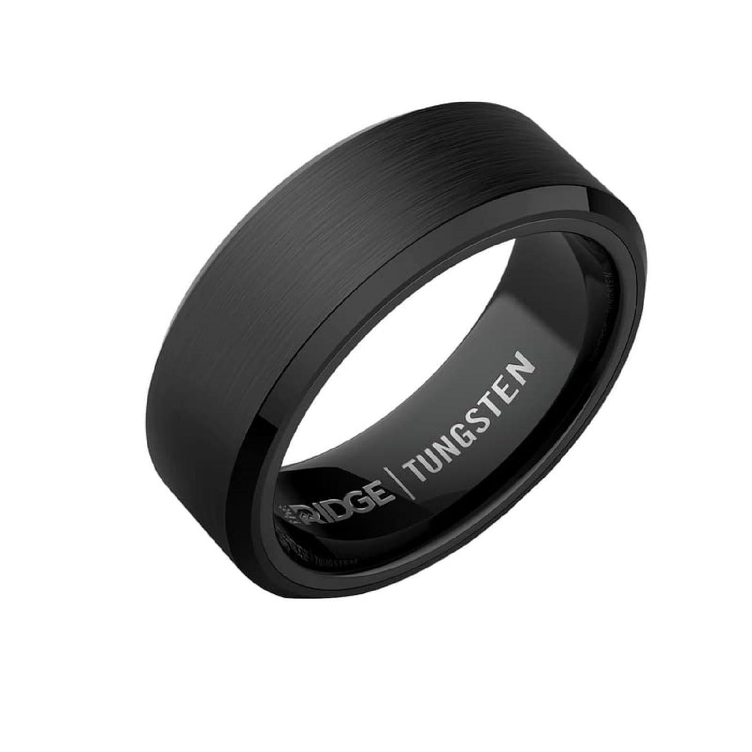 The RidgeTungsten Rings For Men - Mens Wedding Band - Strong, Durable, and Scratch-Resistant Beveled Ring With Silicone Band