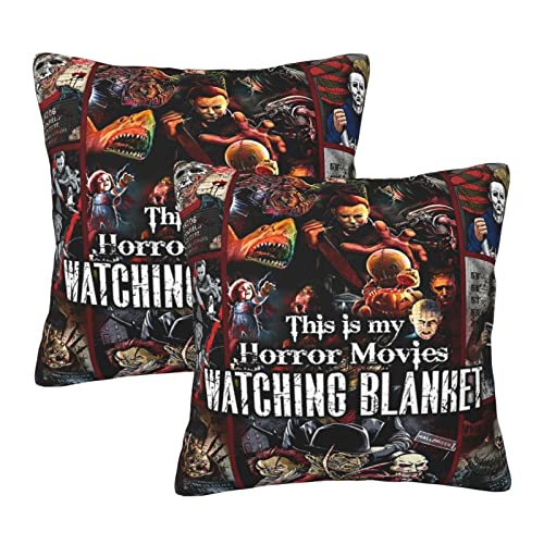 Juego de 2 fundas de almohada cuadradas de personajes de la película de terror Juego de fundas de almohada de doble cara para sofá, dormitorio, coche, 20 x 20 pulgadas