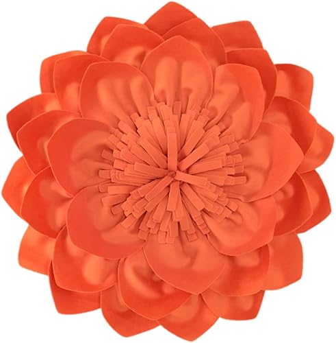 OiseauVoler Almohada decorativa redonda de flores 3D cojín hecho a mano con inserto para sofá cama decoración del hogar 14 pulgadas naranja