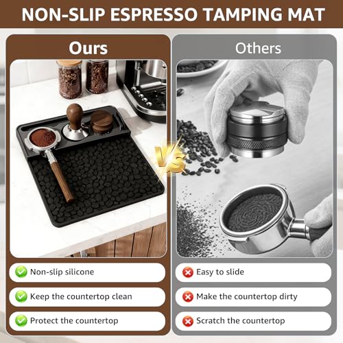 Espresso Tamping Mat Coffee Tamper Mat, 10.19″×9.44″ with Brush (Black) — view 6