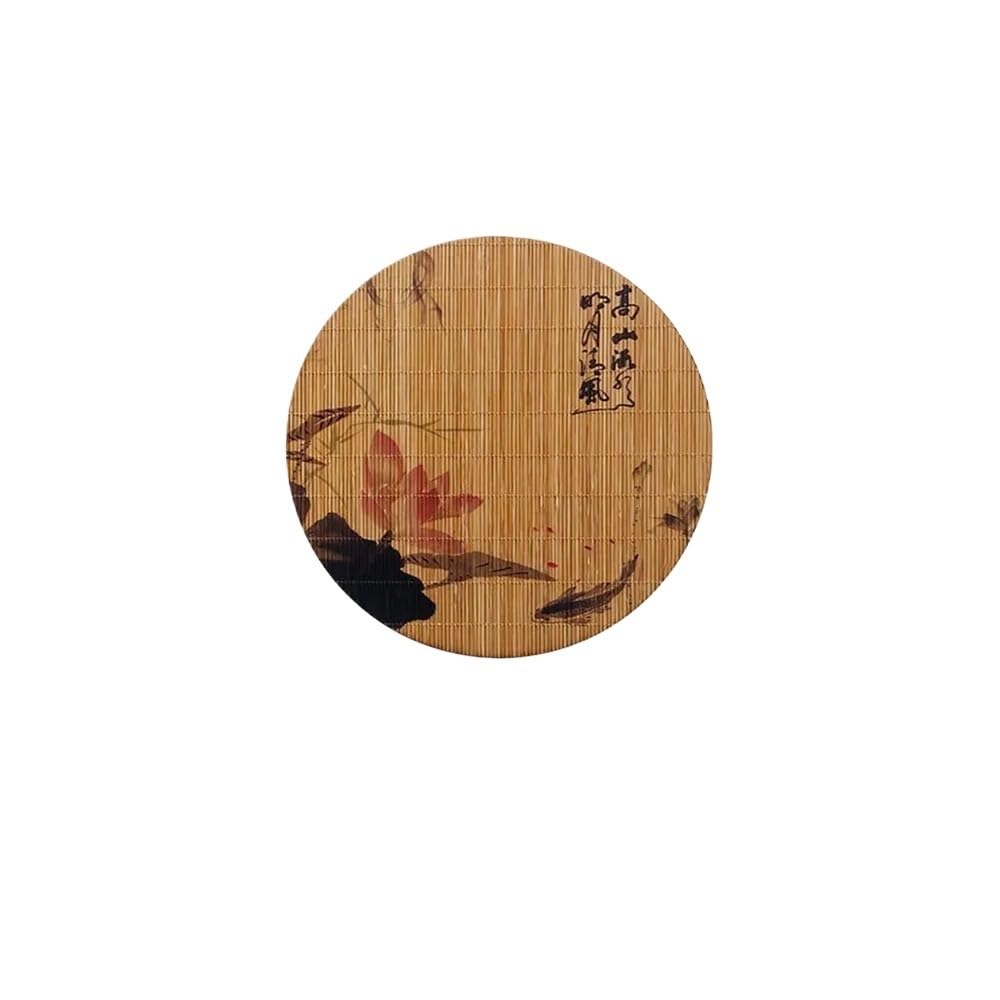 Vintage Chinese Bamboo Tea Mat Heat-Resistant Tea Table Runner Kung Fu Style Insulated Placemat With Printed Design(14 Fish 20cm)