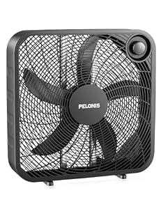 PELONIS 20 Inch Box Fan for Bedroom– 3 Speeds, 25ft/s, Floor Fan, Window Fan, Table Fan, Desktop Fan with Superior Air Throw (2295 CFM), Lightweight, 5 Blades, suitable for Office, Living Room, Garage