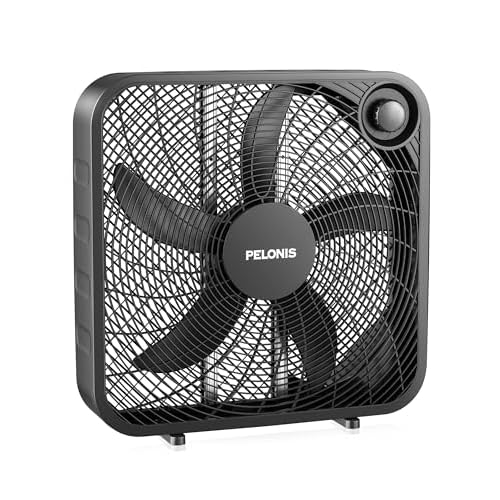 PELONIS 20 Inch Box Fan for Bedroom– 3 Speeds, 25ft/s, Floor Fan, Window Fan, Table Fan, Desktop Fan with Superior Air Throw (2295 CFM), Lightweight, 5 Blades, suitable for Office, Living Room, Garage