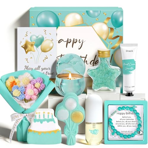 Drazik Birthday Pamper Gift Box for Women Unique Happy Birthday Pamper Hamper for Her Spa Bath Set Gift Birthday Present Idea for Best Friend Bestie Sister Wife or Mum