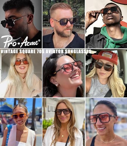 Pro Acme Vintage Aviator Sunglasses for Women Men,Classic Retro 70s Flat Square Stylish Frame UV400 Sunglasses2