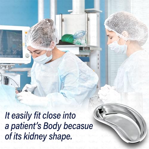 Image of OTICA Stainless Steel Kidney Tray 8'' Medium Kidney Shaped Emesis Basin Surgical Medical Tray pan Bowls Reusable Metal Kidney Dish Dental Lab Instruments Bathroom Soiled Dressings Medic Waster
