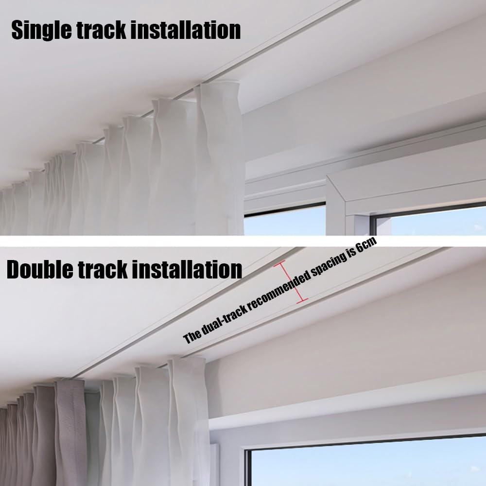 Rail de rideau de plafond de 3 m, système de rails cachés, tringle à rideaux silencieuse, installation facile, blanc, 1 m, parfait pour la décoration d'intérieur et les solutions pour économiser de