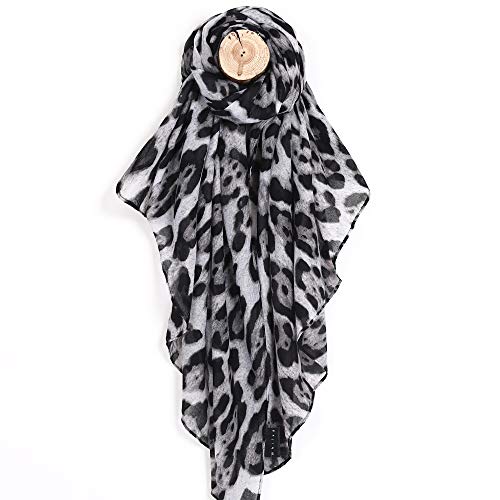 Whilsa Bufanda de uso diario rectangular ligera y suave con estampado animal de leopardo grande para mujer 90x180 cm (LeoBlack)