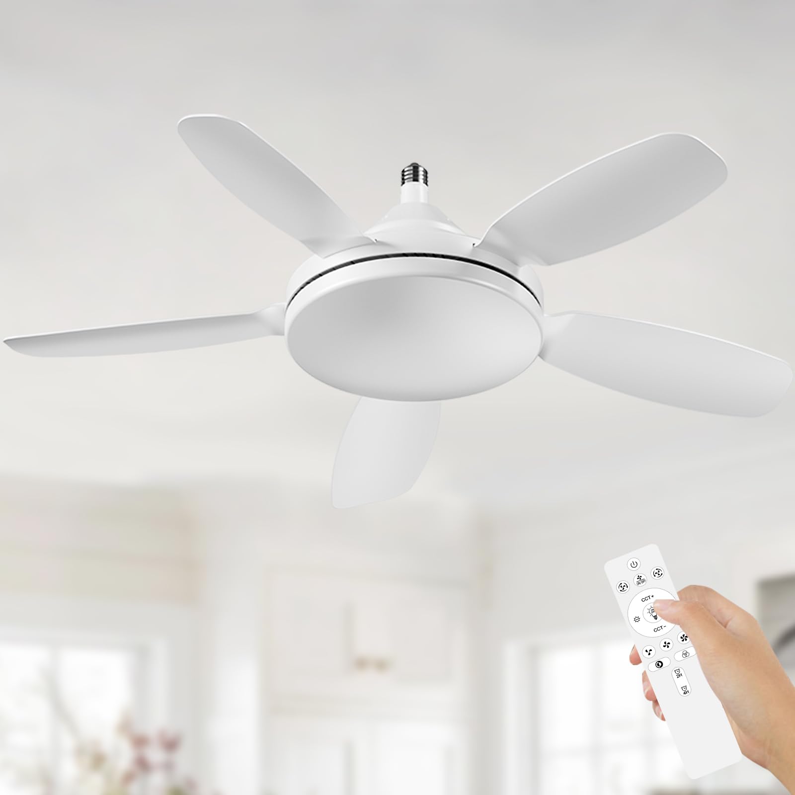 DJChen Ventilateur De Plafond Silencieux Avec Lumière, 81CM E27 Ampoule Lustre Lampe Ventilateur Plafond Et Telecommande, Dimmable Plafonnier Ventilo Plafond Avec Lampe Intégrée Pour Chambre, Salon