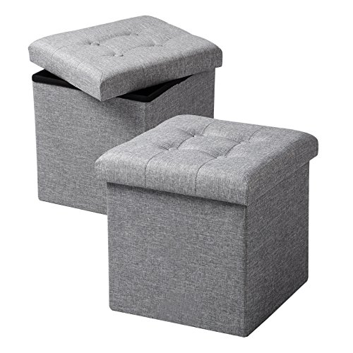 {Taburetes Bajos Acolchados Taburetes Bajos WOLTU Juego de 2 Taburetes con Almacenamiento Plegable, Asiento de Lino Acolchado, Tapa Extraíble 37.5x37.5x38CM (LxWxH)...