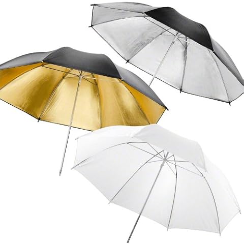 Walimex Reflex-/Durchlichtschirmset (109 cm, 3-teilig, 1xDurchlicht, 1xReflexschirm gold, 1x Reflexschirm silber) Cover