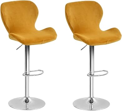 2 Pack Counter Height Bar Chairs Cover Velvet Swivel Bar Stools Slipcovers Stretchable Swivel Barstools Chair Covers with Back for Bar Home Kitchen Cafe Yellow