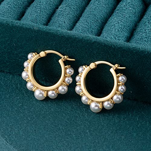 Gold Pearl Earrings for Women Hypoallergenic Sterling Silver Post Gold Pearl Hoop Earrings Pearls Earings for Women Jewelry Gifts2