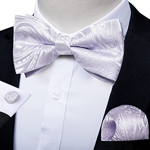Image of DiBanGu Paisley Pre-Tied Bow Ties for Men Silk Adjustable Bowtie and Pocket Square Cufflinks for Wedding Party
