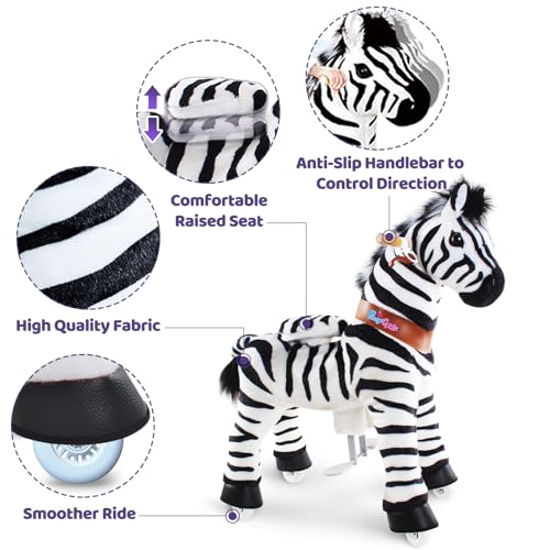 Image of PonyCycle Zebra Kids Ride on Toys Kids Scooters Classic Model U (with Brake / 36 inch Height /Size 4 for Age 4-8) Pony Cycle Ride on Zebra Plush Toy Stuffed Animal Toy Model Ux468