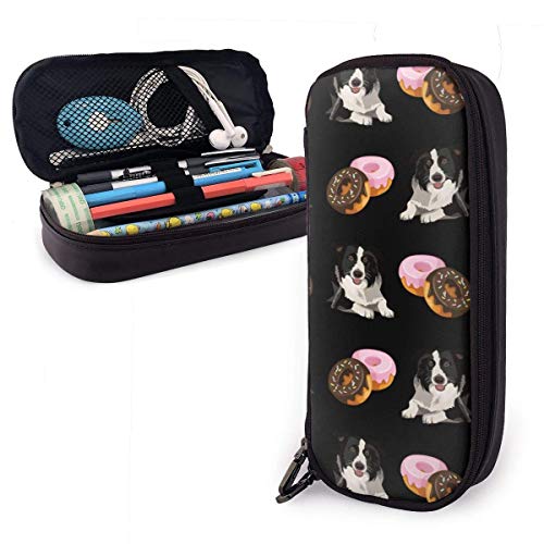 Preisvergleich Produktbild Bleistiftbeutel Federtasche, große Kapazität Studenten Briefpapier Beutel Bleistifthalter Schreibtisch, tragbare Bleistift Beutel Border Collie Donuts