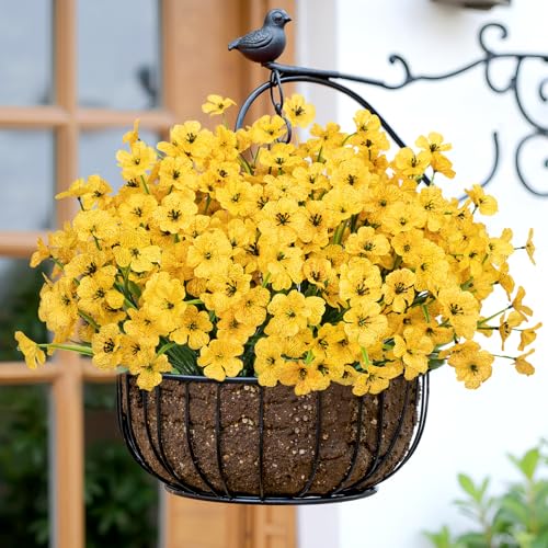 Image of Bassion 24 Bundles Artificial Flowers for Outdoors Decorations, Yellow | UV resistant, silk fake flowers, realistic faux plants, outside planter window box porch garden home decoration