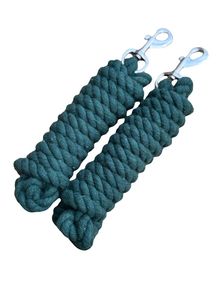 Pack of 2 Solid Cotton Lead Rope for Horses and Dogs 10 Foot Long (16MM) Thick -Duty Satin Bolt Snap (Green)