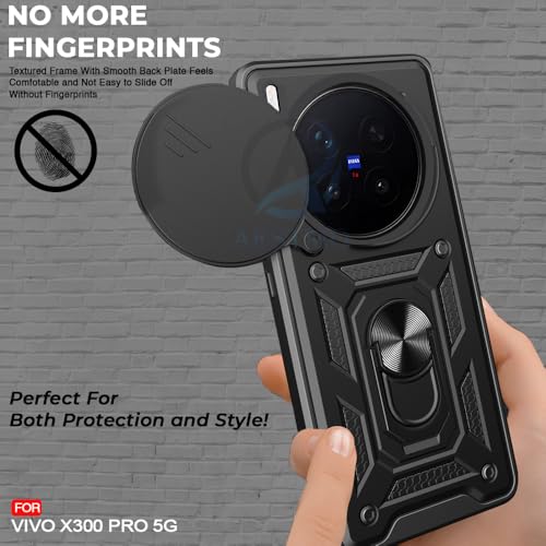 Image of AESTMO Tough Armor Vivo X300 Pro 5G Bumper Back Case Cover | Ring Holder & Sliding Camera Shield Cover | 360 Degree Protection Back Case Cover for Vivo X300 Pro 5G (Black)