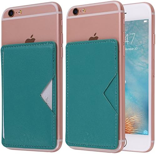 CA+ Cell Phone Wallet Stick On RFID Blocking Card Sleeve Stick On Wallet Leather Durable Sticker (Green)