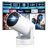 Kimwood Projector with Upgraded HiFi Speaker, [Built-in Apps] 1080P Mini Portable Projector Lower Noise Auto Keystone WiFi 6 Bluetooth 5.4 Ultra Short Throw Projectors for Big Screen (White)