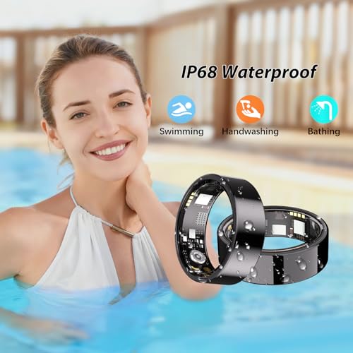 Image of Smart Ring for Women Men Fitness Ring with Heart Rate, Blood Oxygen, Sleep Monitor, Step Tracker, IP68 Waterproof Health Ring for iOS & Android,No Subscription Fee (Black, 8#)