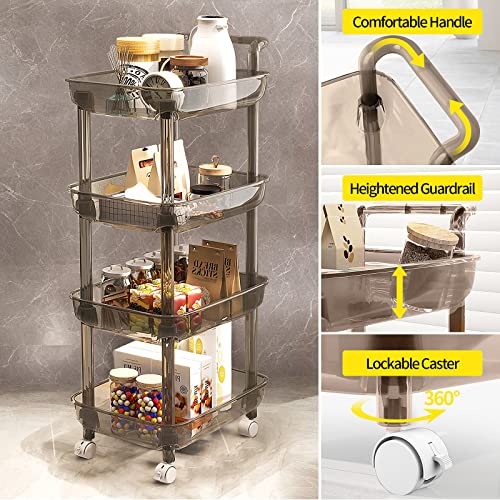 Rolling Cart, 4-Tier Plastic Utility Cart, Diaper Cart Organizer, Storage Cart With Handle, Movable Storage Organizer Between Washer And Dryer, Mobile Shelving Unit Cart For Kitchen Laundry Room #TOP2