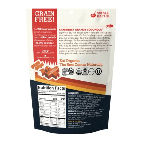 Grandy Organics Dark Chocolate Coconola Gluten Free Granola, 9Oz Bags, 3 Pk + Cranberry Orange Coconola Granola, 9Oz Bags, 6 Pk #TOP5