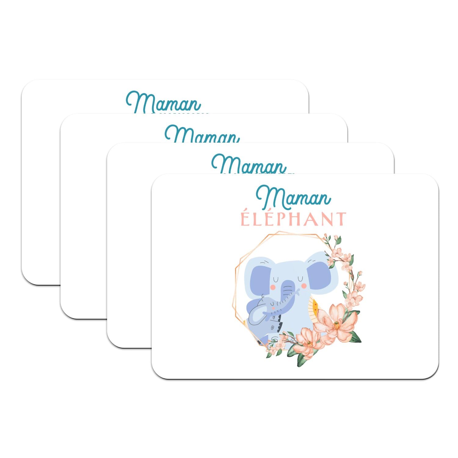 Sets de table caoutchouc blanc maman éléphant protège table x4