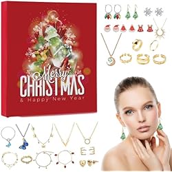 Cajones Con Joyeros Calendario de cuenta regresiva de Navidad, calendario de Adviento de Navidad 2023 para niños | Joyero 6 collares, 6 anillos, 4 pulseras, 8 aretes para niñas, niños y adolescentes Rockia