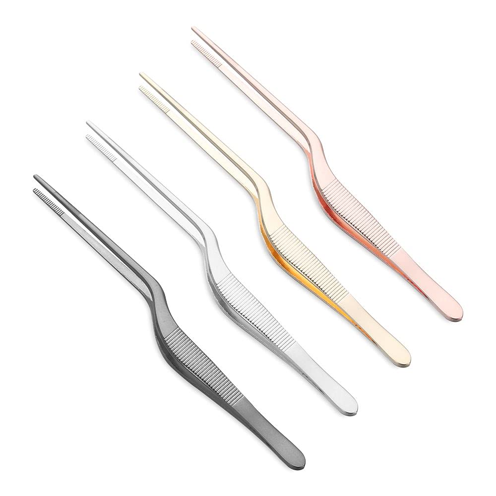 4 Pcs 5.5Inch Food Tweezers BBQ Clip Kitchen Tool for Cooking Serving Presentation Chef Stainless Steel