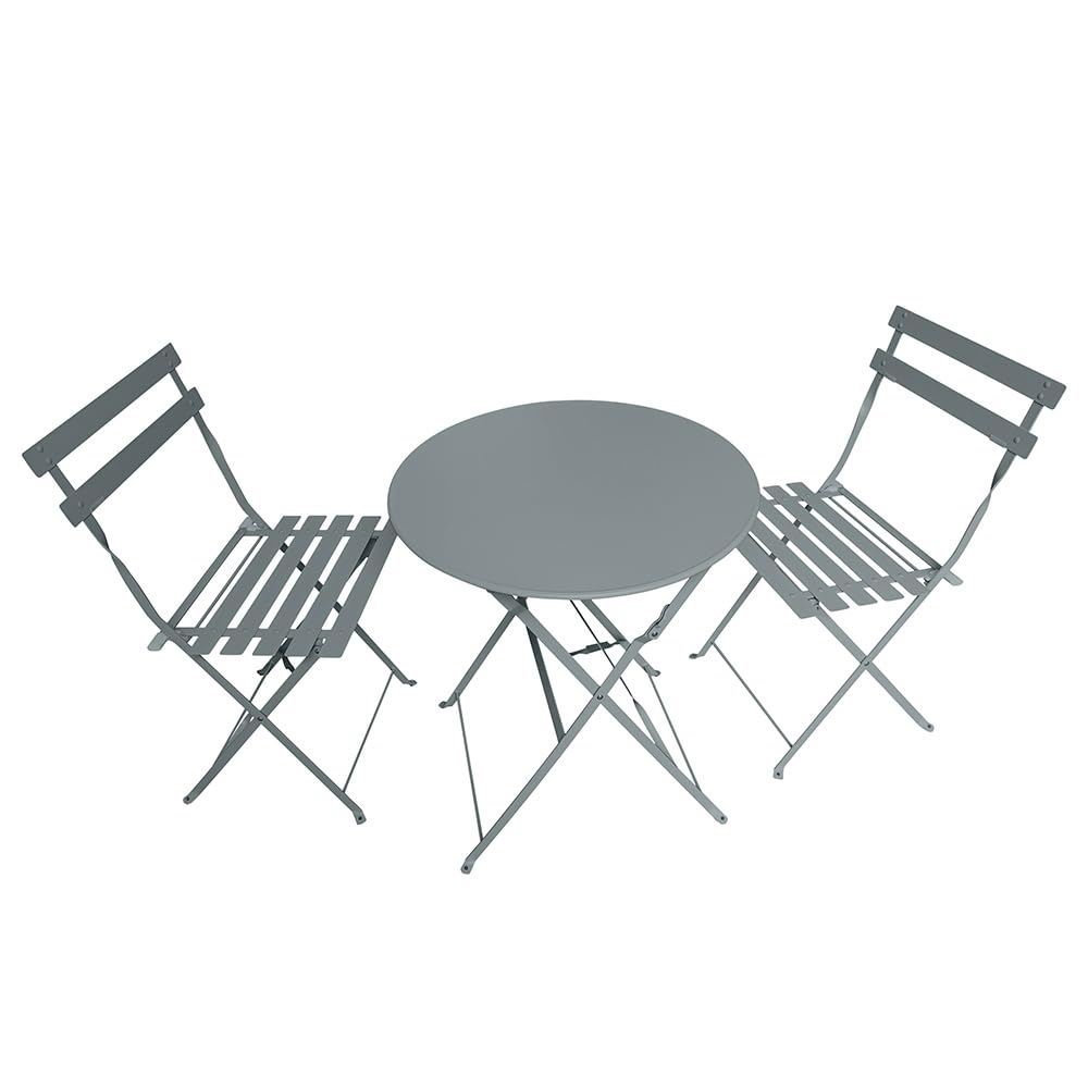 Ensemble de bistrot pliable gris avec table ronde et 2 chaises Laly pour jardin