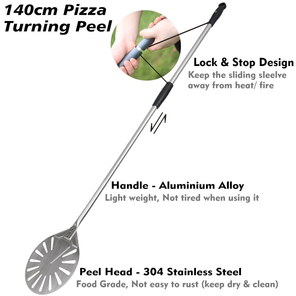 Łopatka do pizzy ze stali nierdzewnej 142 cm z długim uchwytem, odpinana, perforowana łopatka do pizzy do obracania i serwowania pizzy, idealna łopatka do pizzy do użytku domowego i profesjonalnego