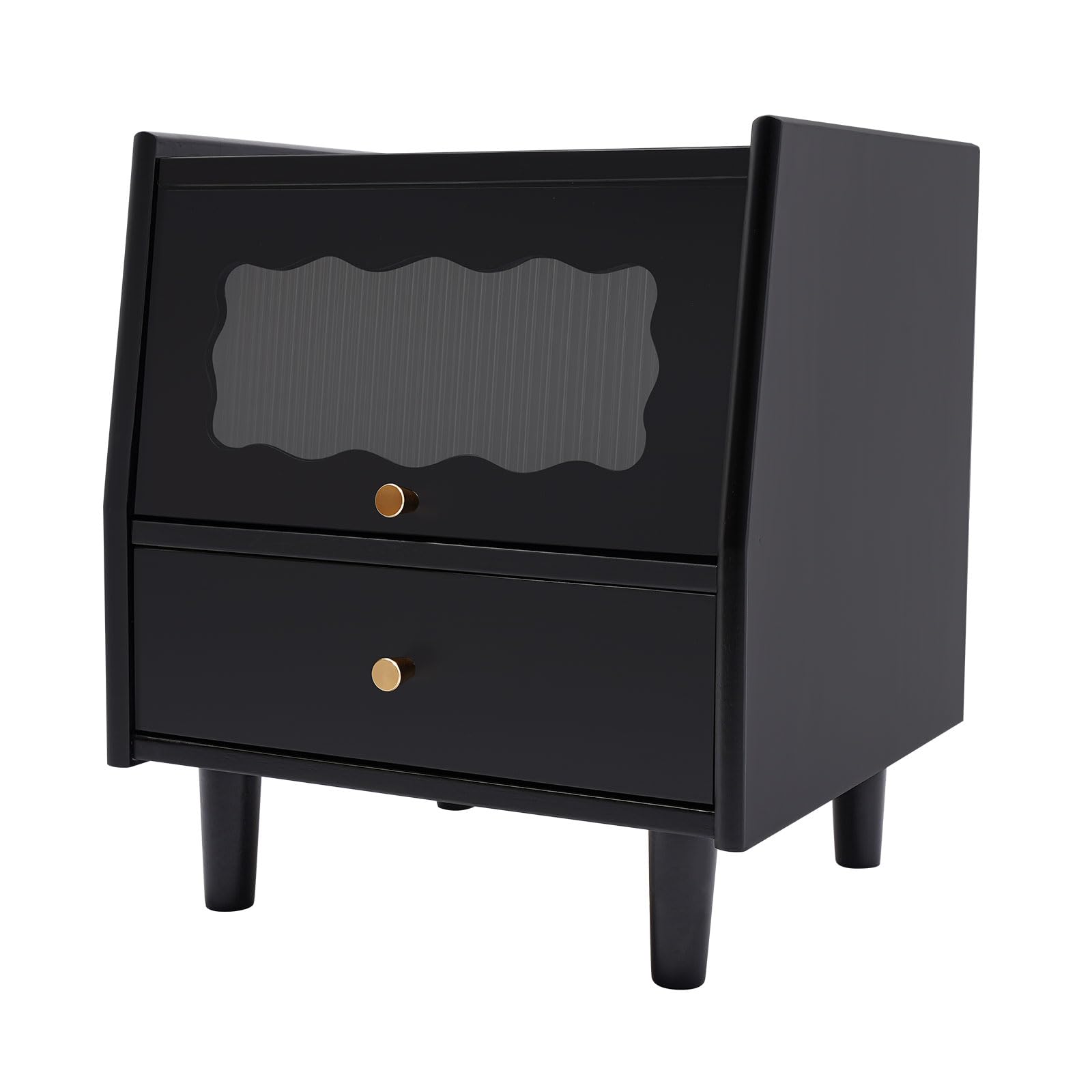 ZUANYAN Oak Nightstand Glass Drawer Solid Wood Nightstand for Living Room Office Bedroom Black Nightstand