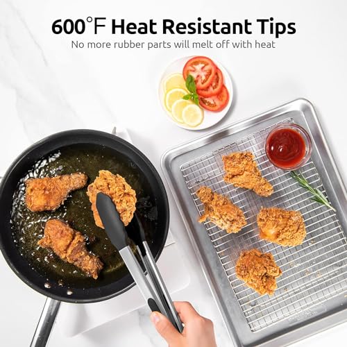 Image of Baskety Tongs Non-Stick Stainless Steel Silicone Kitchen Food Cooking Tongs (9 Inch Black with Brush)