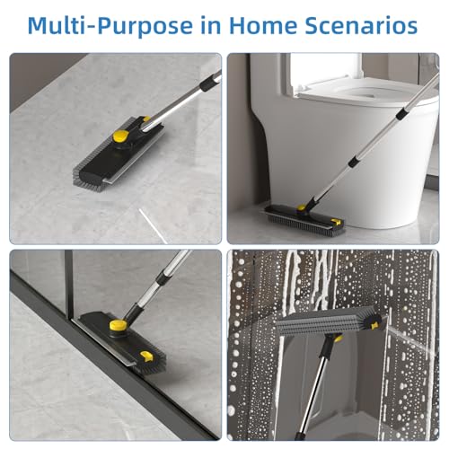 Image of Scrub Brush with Long Handle, Floor Scrub Brush Squeegee Broom for Cleaning, 3 in 1 Shower Scrubber Floor Broom Squeegee for Concrete Tile Wall Deck Patio Special Black