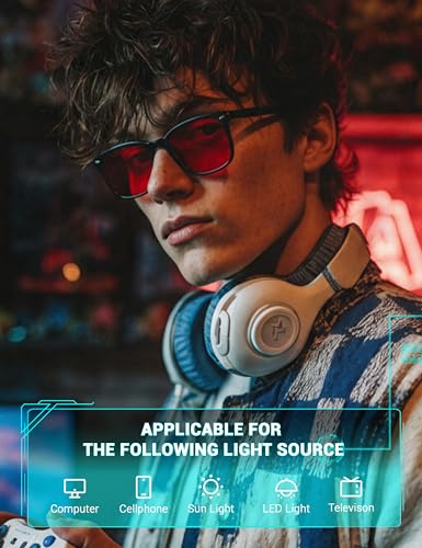 TIJN Sleep Glasses with Blue Green Light Blocking, Red Light Lens for Computer Gaming, Screen Fatigue & UV Protection
