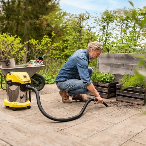KÄRCHER Aspirateur Eau et Poussières sans Fil 18 V WD 3-18 S, Fonction Soufflerie, Cuve en INOX : 17 l, Flexible : 2 m, Filtre Cartouche, Suceur Eau et Poussières, Suceur Fentes, sans Batterie