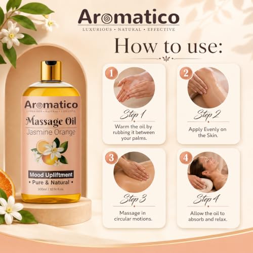 Image of AROMATICO Jasmine Orange Massage Oil. Sensual Oil for Date Nights & Mood Upliftment. Intimate, Romantic Massage Oil for Couples. Non-sticky, 100% Natural - 300ml Pack of 2