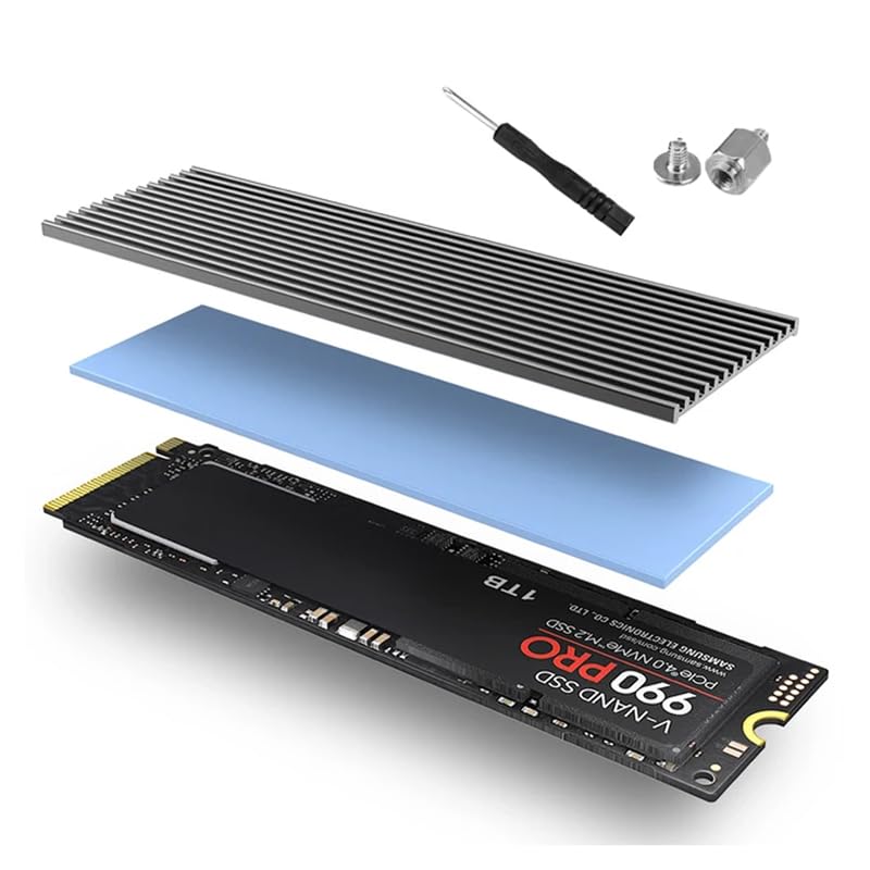 Dissipador de Calor em Alumínio para SSD NVMe M.2 2280, Compatível com PC, PS5, MacBook, com Thermal Pad