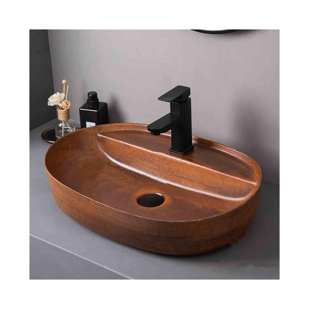 TIANQIHAO Bathroom Vessel Sink Large Countertop Basin Single Basin Ceramic Bathroom Sink Indoor Outdoor With Accessories Vanity Vessel Sink
