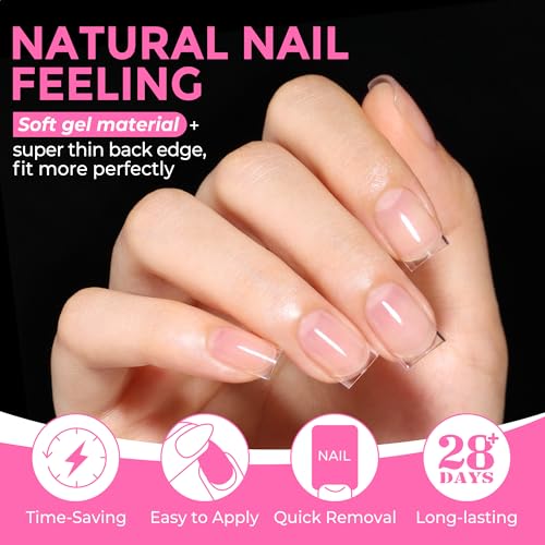 Image of UNA GELLA Extra Short Sharp Square Nail Tips 216Pcs, 12 Sizes Pre-buffed Soft Gel Nail Tips Sharp Square Half Matte Full Cover Clear Fake Nails Extensions for DIY & Salon Manicure Clear Press on Nails