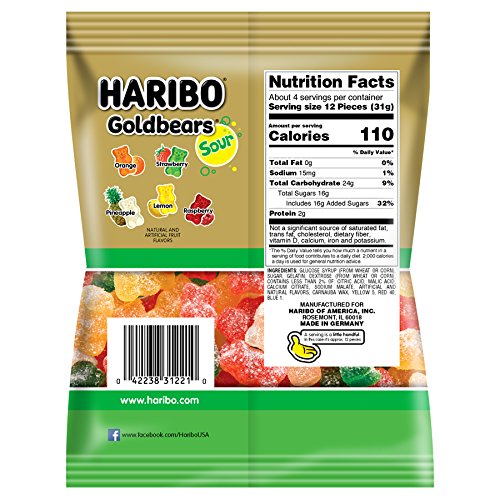 Haribo Gummi Candy, Sour Goldbears, 4.5 Oz. Bag (Pack Of 12) #TOP1