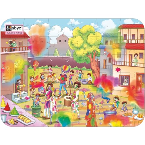 Image of ABYZ Wooden Jigsaw Puzzle - Holi Playset for Fun Educational & Little Explorers, 36-Pieces Fun Games with Multicolor | Birthday Gift for (4-6 Years) Age Kids.