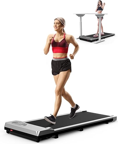 Bigzzia Caminadora debajo del escritorio, mini portátil de 2.5 HP para oficina y hogar, máquina de correr compacta pequeña de 5 MPH, cinta de correr