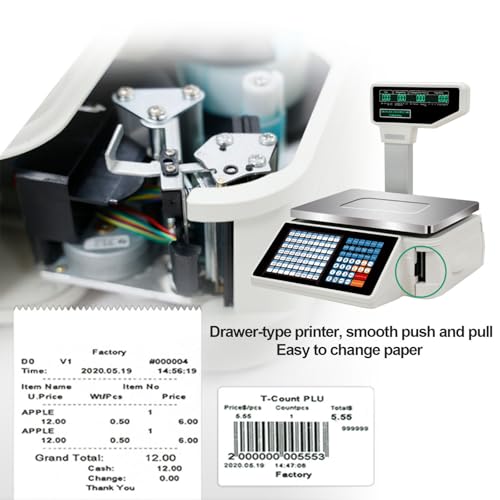 Image of Commercial Label Printing Scale with and Receipt Printer, Electronic Barcode Cash Register, 30Kg /66Lbs Dual-Sided LCD Display,A