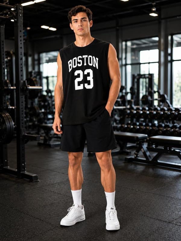 Image of O3e Boston 23 Men Sleeveless Gym Vest Tank Top | Cotton Blend Sports T-Shirt for Workout Running Training, Gym & Casual | Breathable Regular Fit Athletic Muscle Tee
